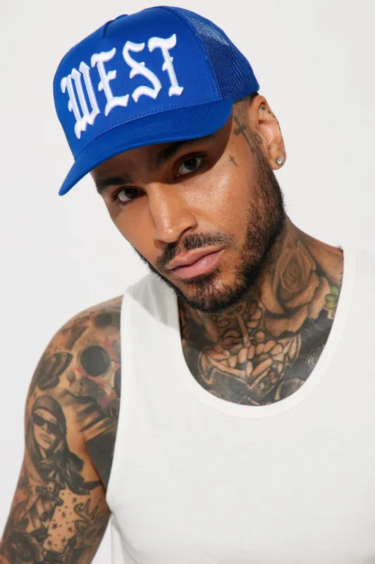 West Side Twill Trucker Hat - Royal sold by Fashion Nova