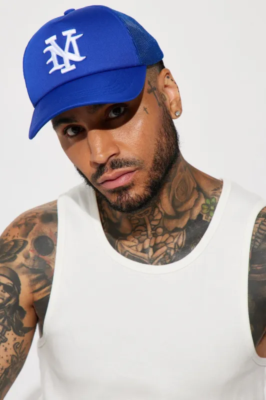 NY Trucker Hat - Royal sold by Fashion Nova