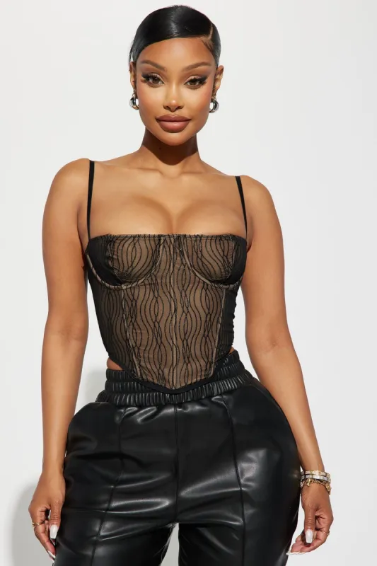 Go Easy On Me Mesh Corset - Black/combo sold by Fashion Nova