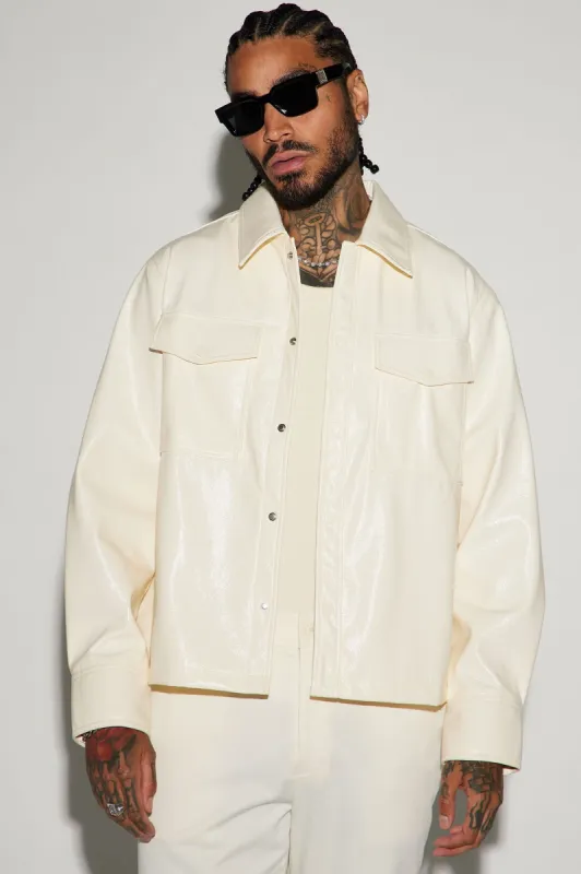 Da Baddie Faux Leather Shacket - Cream sold by Fashion Nova