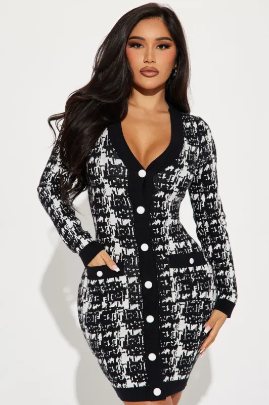 Alice Sweater Mini Dress - Black/White sold by Fashion Nova