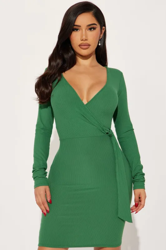 Olivia Wrap Mini Dress - Green sold by Fashion Nova