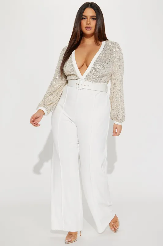 Tap In Sequin Jumpsuit  - Off White made by Fashion Nova