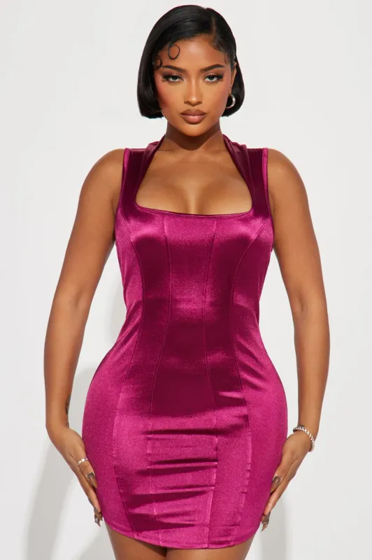 Alexa Satin Mini Dress - Magenta sold by Fashion Nova
