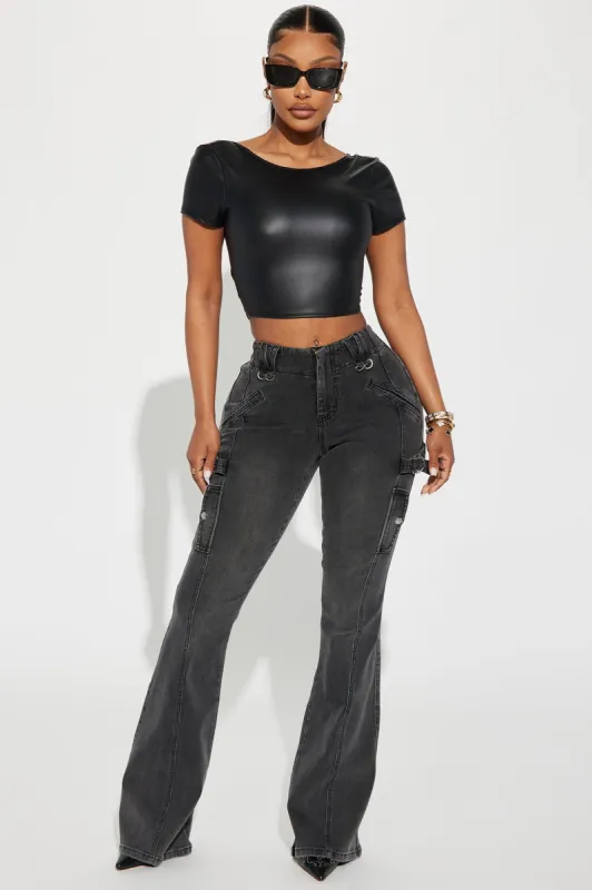 Do What You Do Stretch Flare Jeans - Black Wash sold by Fashion Nova