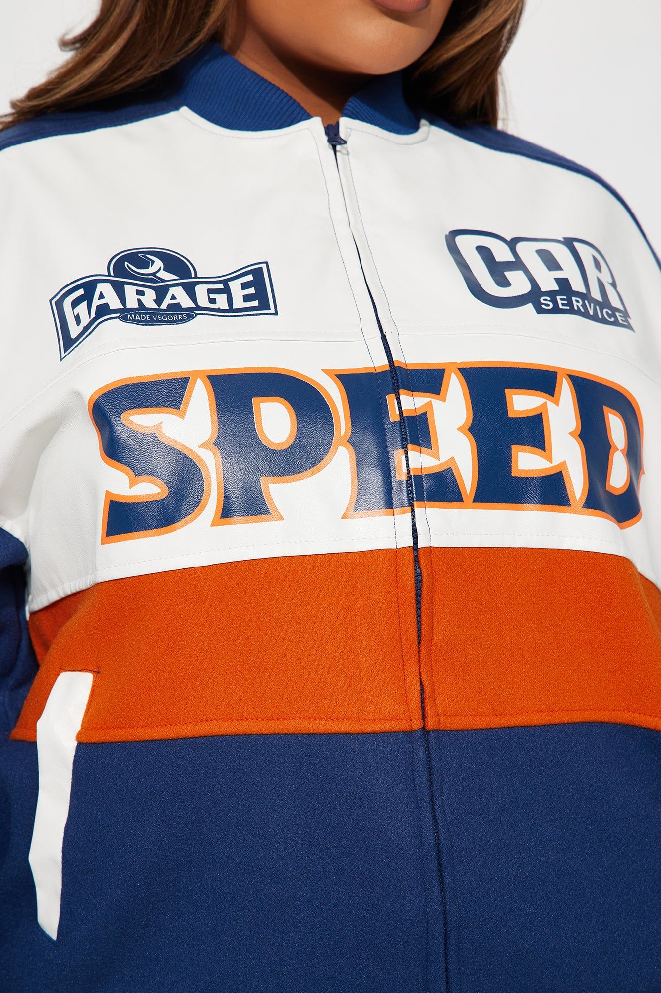 Over The Speed Limit Oversize Bomber Jacket - Navy/combo sold by Fashion Nova product image thumbnail 7