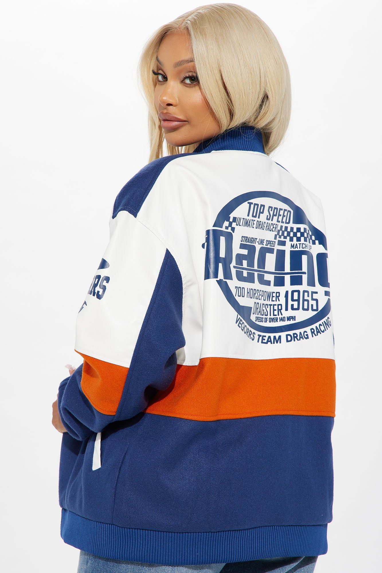 Over The Speed Limit Oversize Bomber Jacket - Navy/combo sold by Fashion Nova product image thumbnail 4