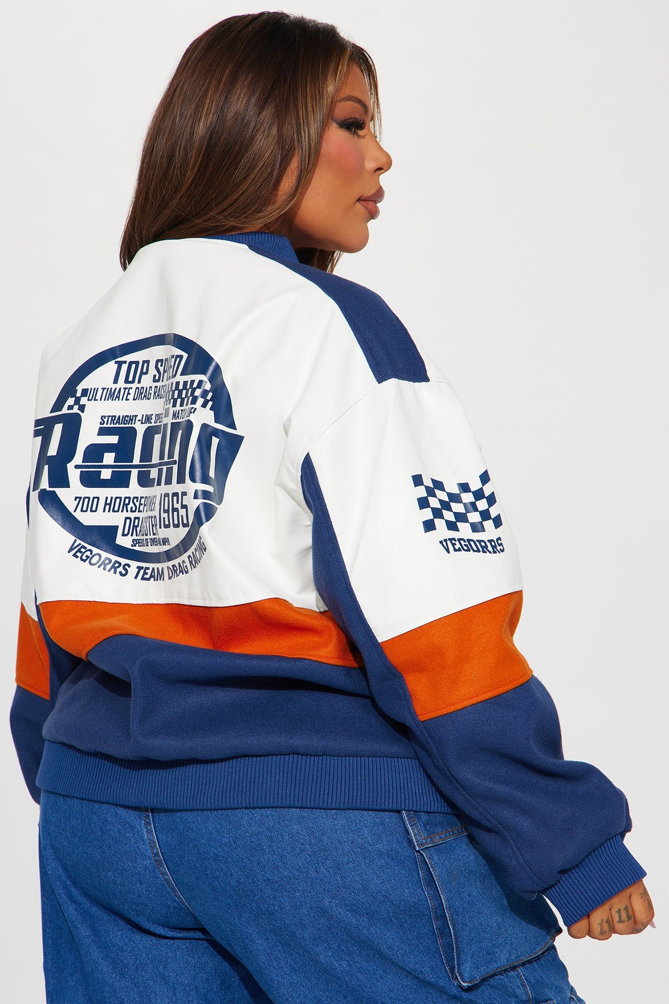 Over The Speed Limit Oversize Bomber Jacket - Navy/combo sold by Fashion Nova product image thumbnail 10