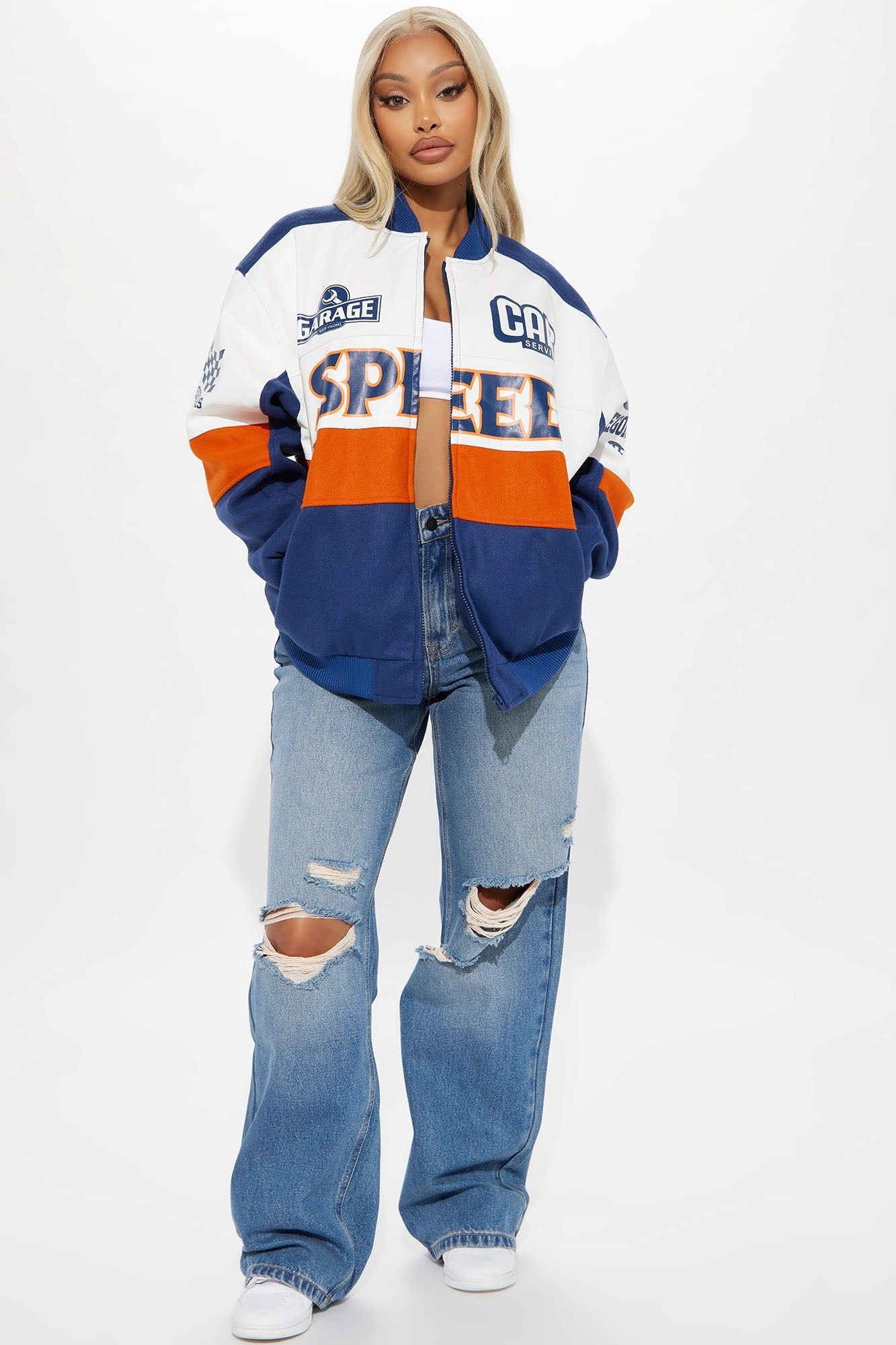 Over The Speed Limit Oversize Bomber Jacket - Navy/combo sold by Fashion Nova product image thumbnail 3