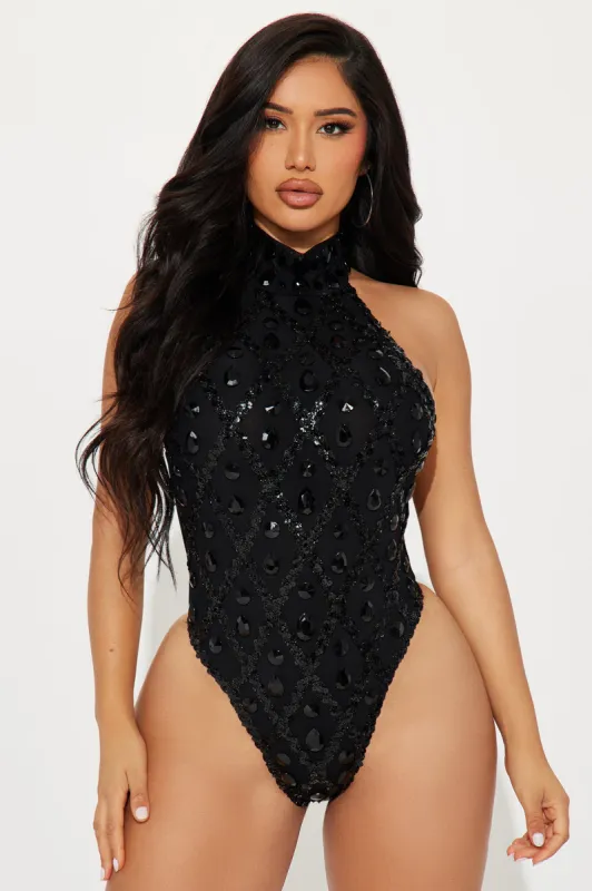 Summer Festivals Crystal Embellished 1 Piece Sunsuit - Black sold by Fashion Nova