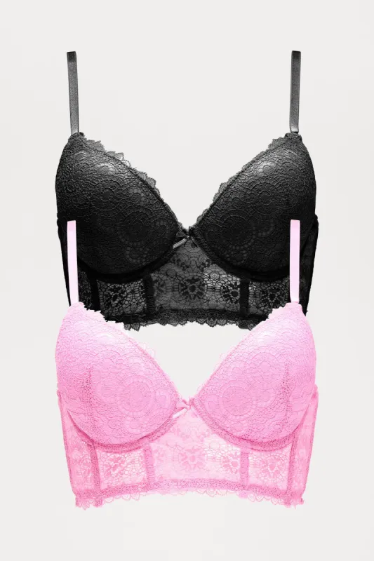 Nights Of Romance 2 Pack Bras - Rose/Combo sold by Fashion Nova