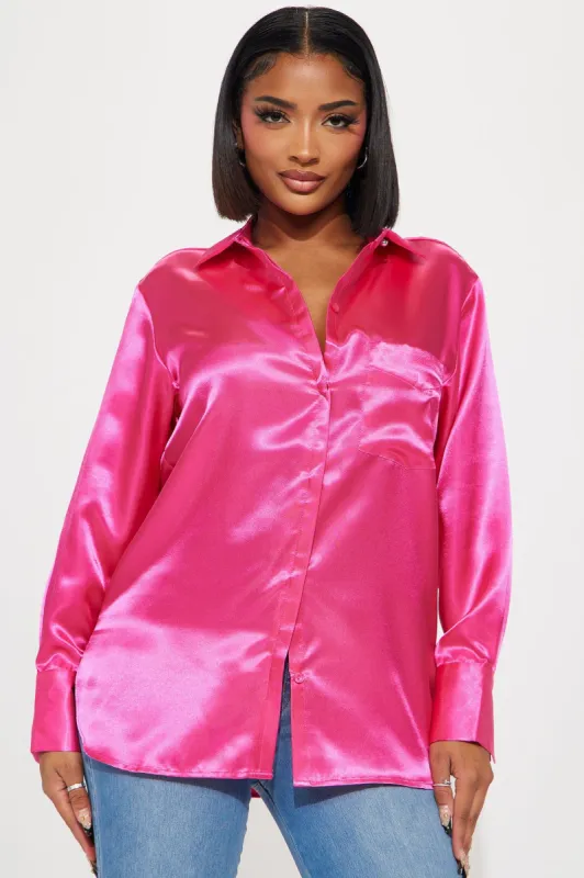 Sedona Satin Shirt - Fuchsia sold by Fashion Nova