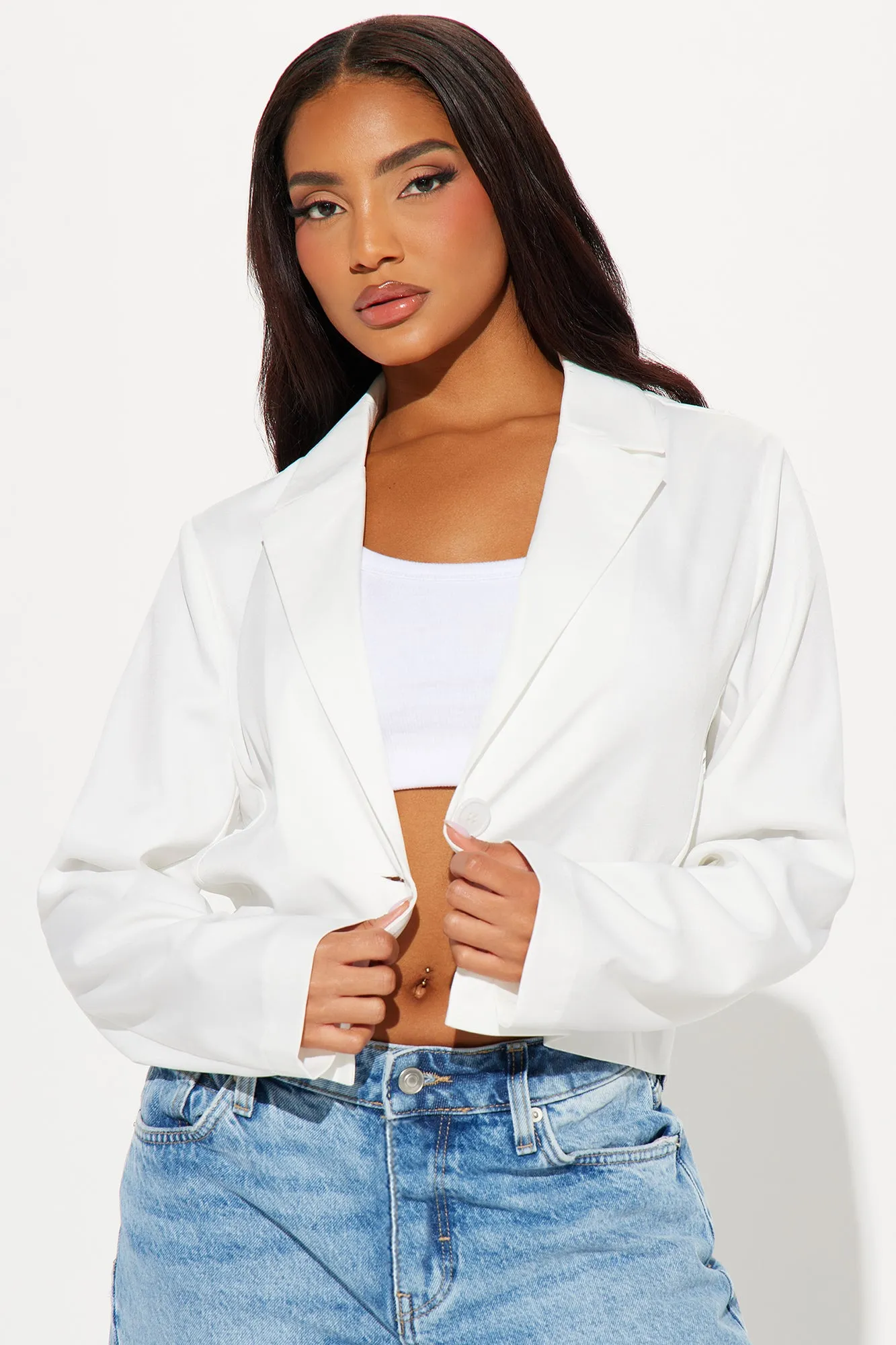 About My Business Cropped Blazer - Ivory sold by Fashion Nova