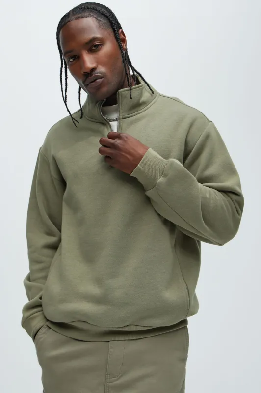 Tyson Quarter Zip Sweatshirt - Olive sold by Fashion Nova