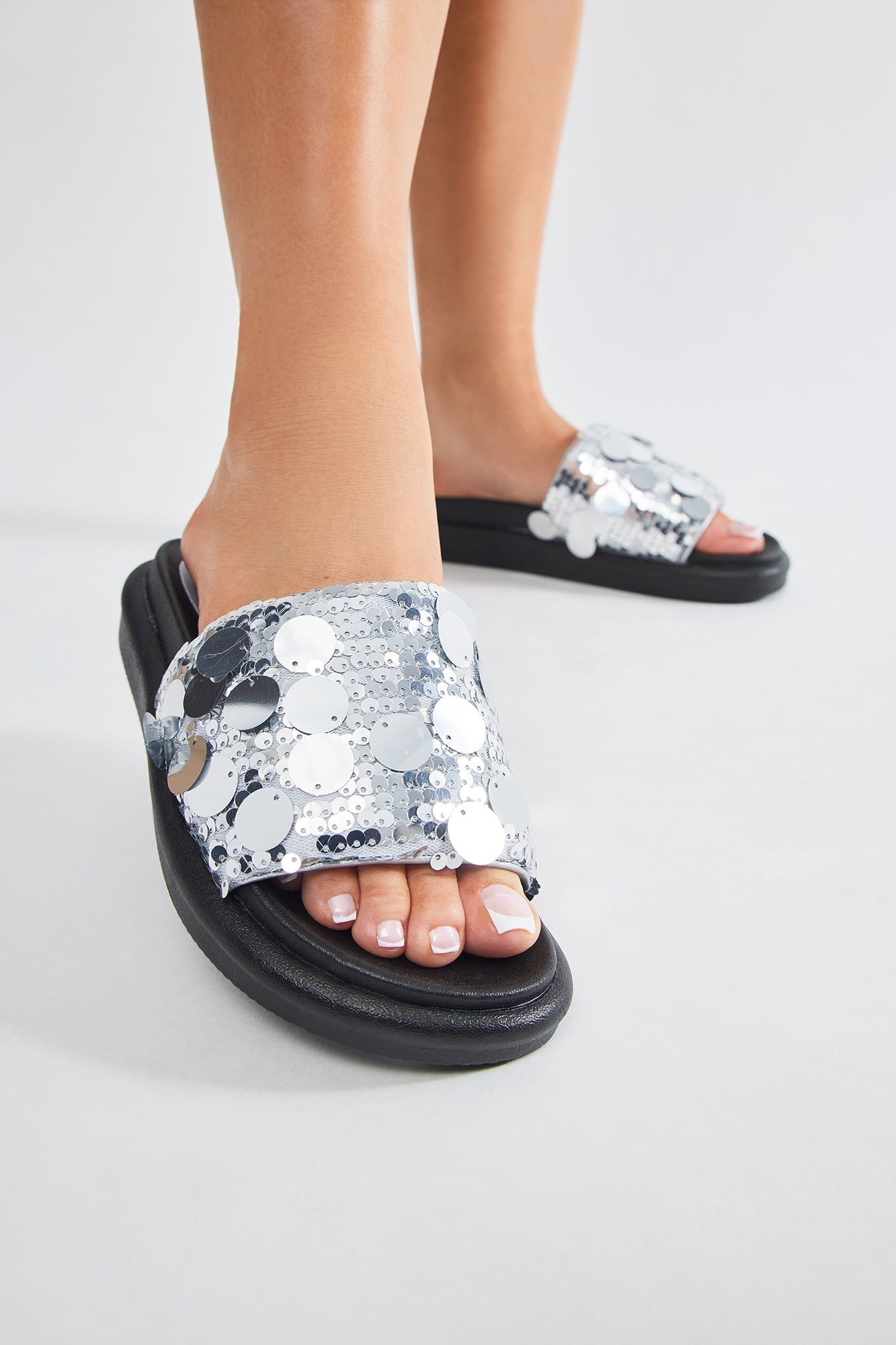 Girly Things Sequin Casual Slides - Silver sold by Fashion Nova