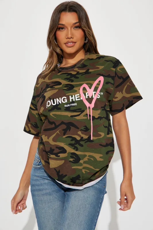 Young Hearts Camo Tshirt - Camouflage sold by Fashion Nova