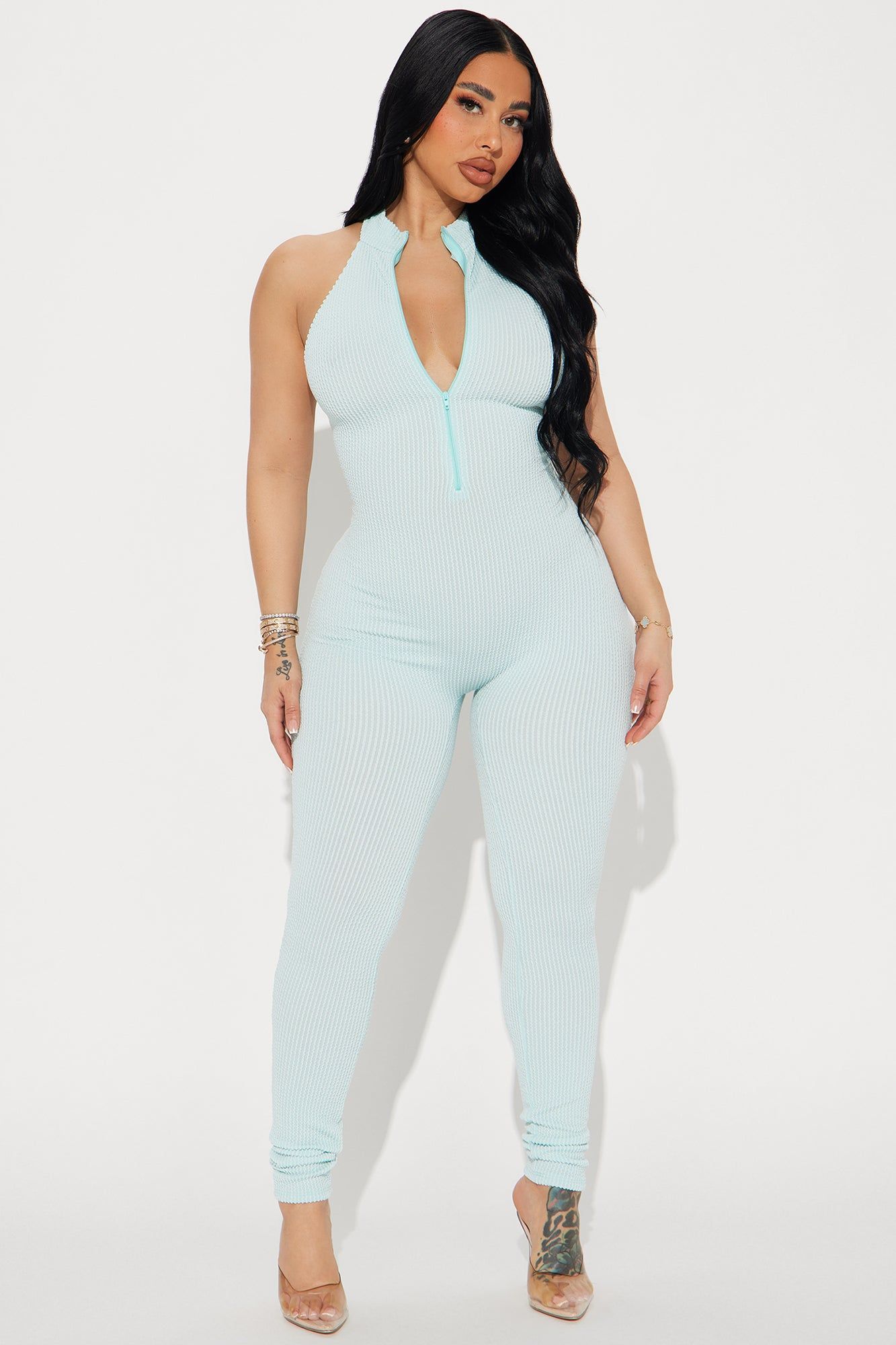 Your Latest Update Ribbed Jumpsuit - Light Blue sold by Fashion Nova