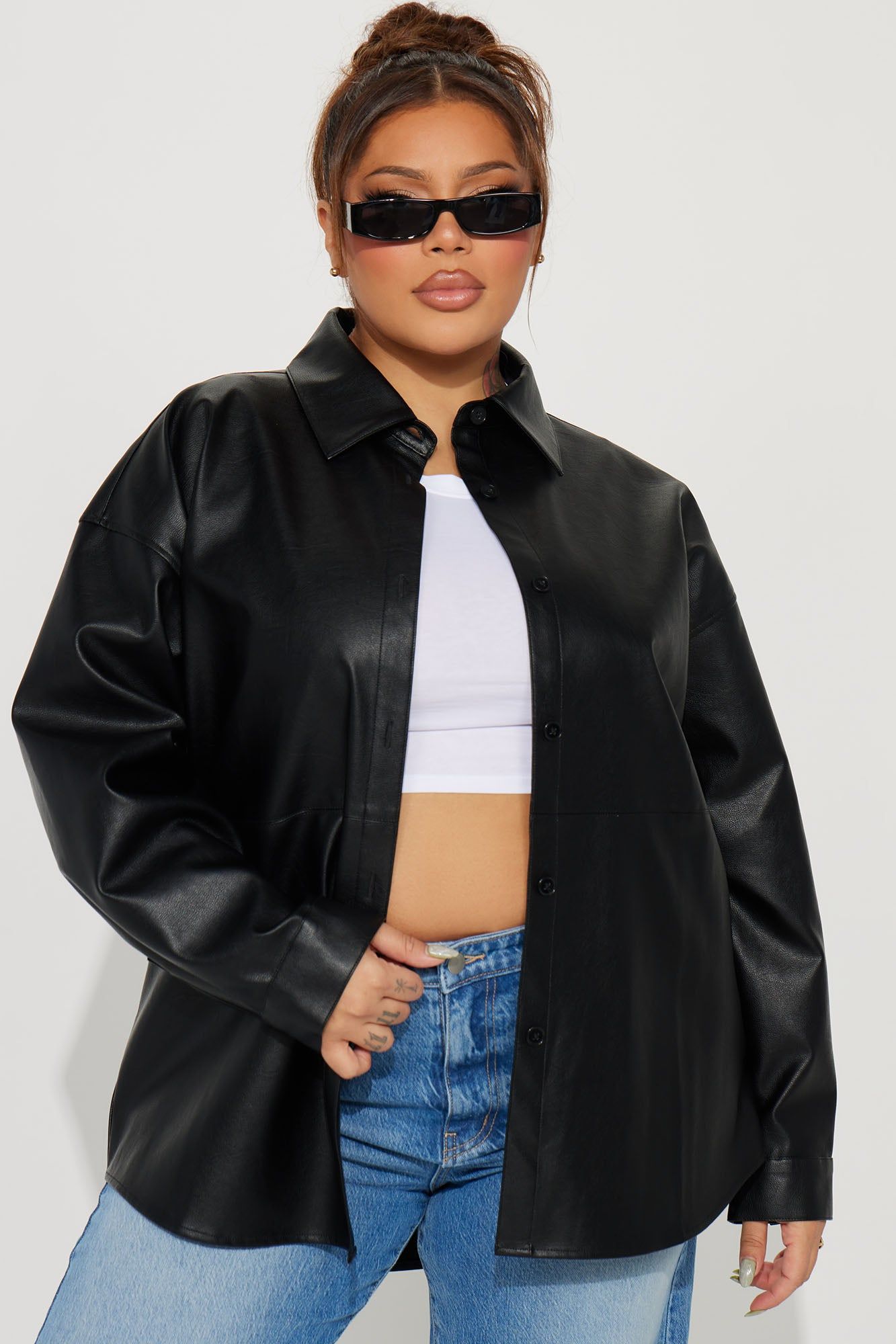 Drive Fast Faux Leather Shirt - Black sold by Fashion Nova product image thumbnail 4