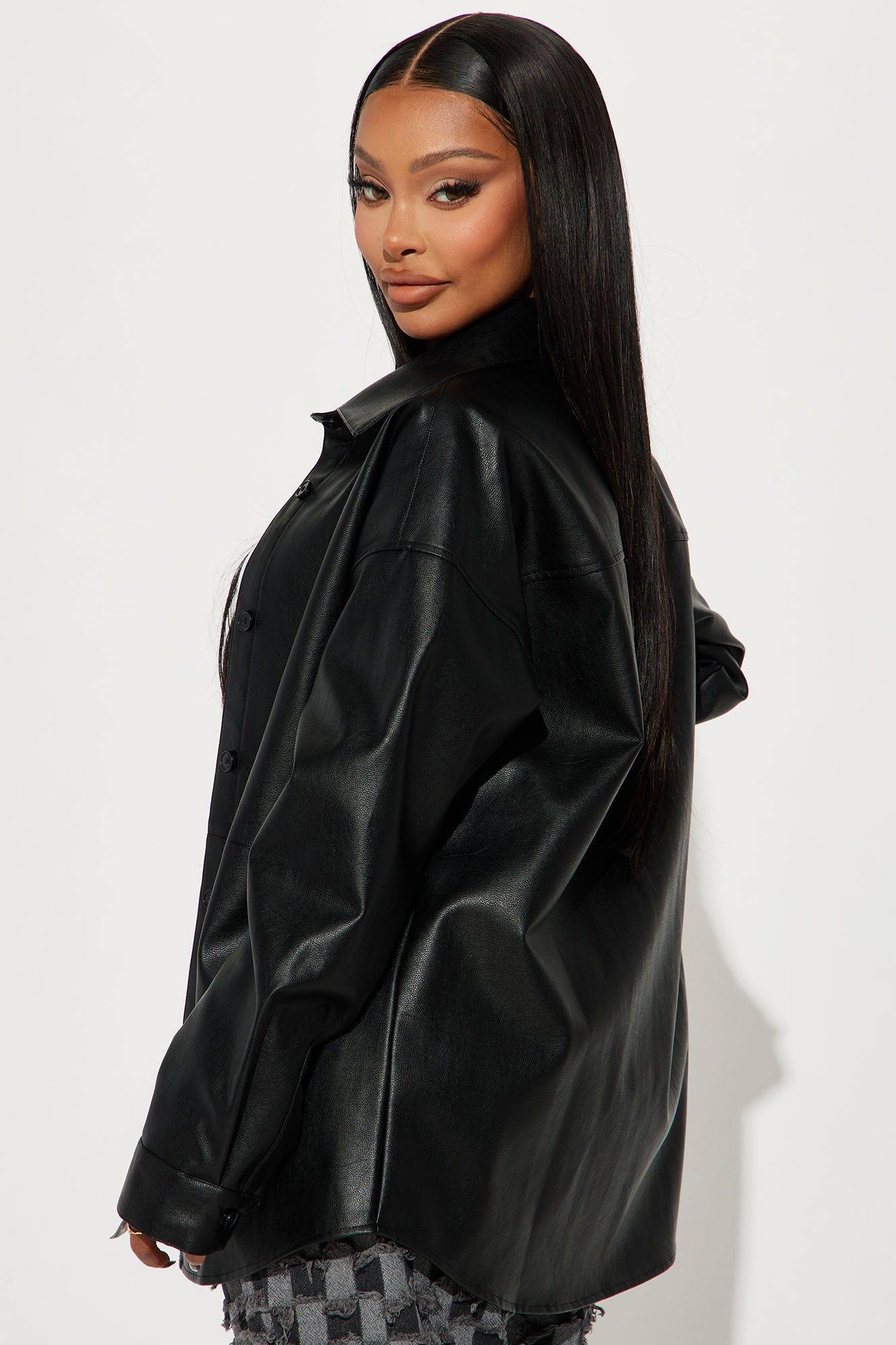 Drive Fast Faux Leather Shirt - Black sold by Fashion Nova product image thumbnail 3