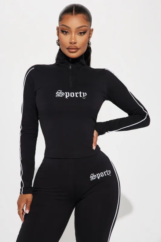 Sporty Girl Embroidered Top - Black/White sold by Fashion Nova
