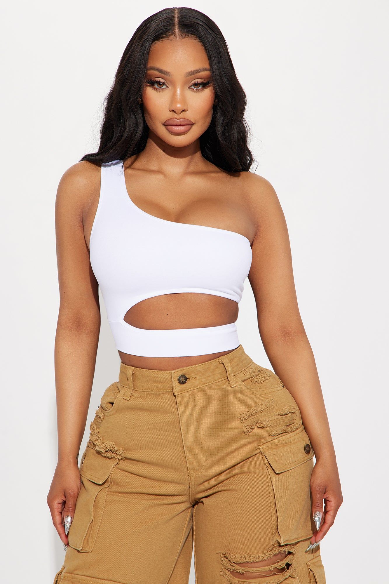 Caught Up One Shoulder Top - White sold by Fashion Nova