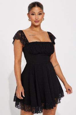 Alexandria Lace Trim Mini Dress - Black sold by Fashion Nova