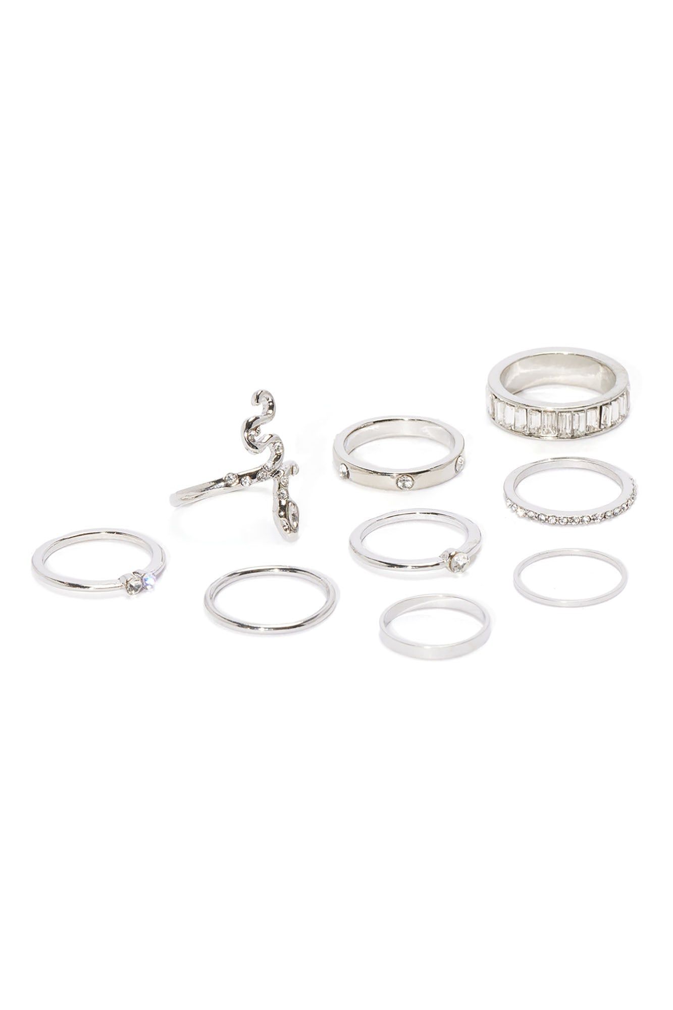Way Too Clever 9 Piece Ring Set - Silver sold by Fashion Nova