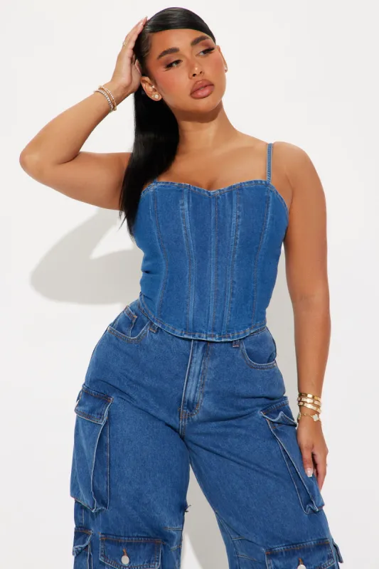 Take It Slow Denim Corset Top - Medium Wash sold by Fashion Nova
