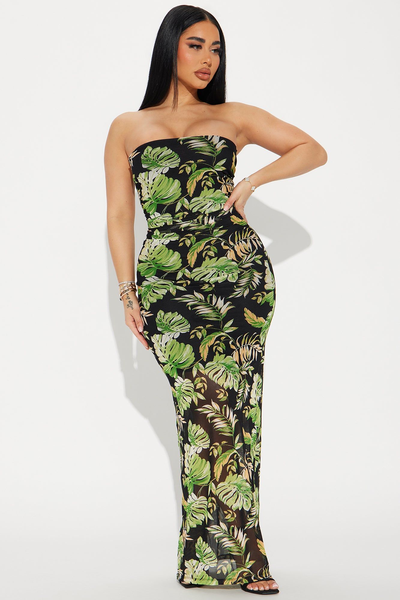 Evelyn Tropical Mesh Maxi Dress - Black sold by Fashion Nova