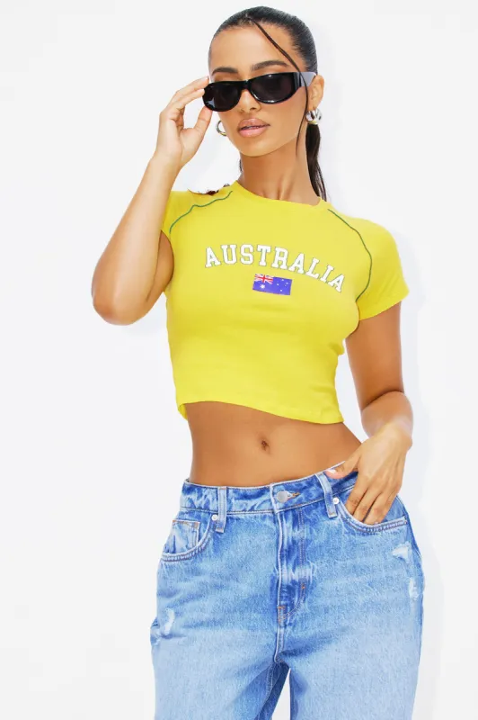 Australia Crew Neck Tee - Yellow sold by Fashion Nova