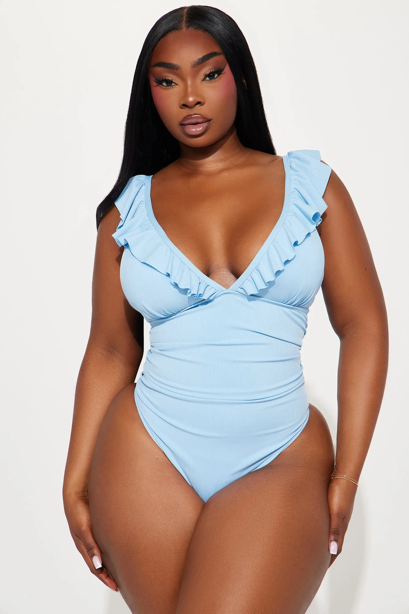 Beatrice Ruched 1 Piece Swimsuit - Blue sold by Fashion Nova product image thumbnail 4