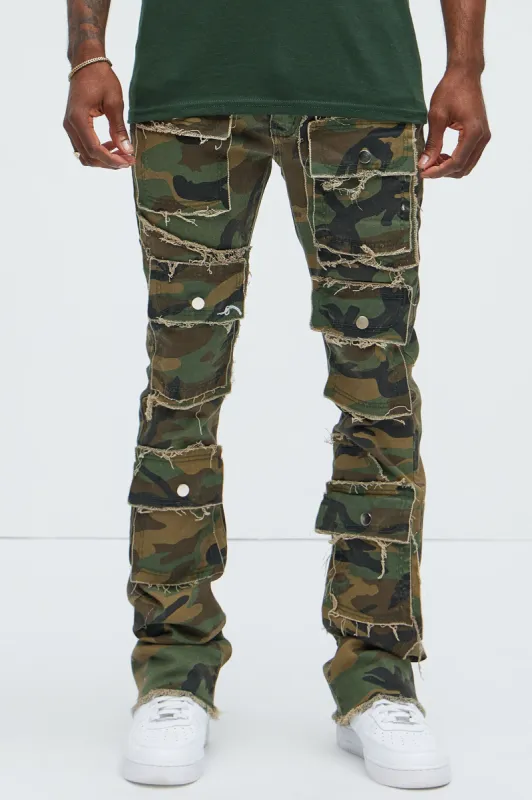 Let's Go Fray Cargo Skinny Flare Pants - Camouflage sold by Fashion Nova