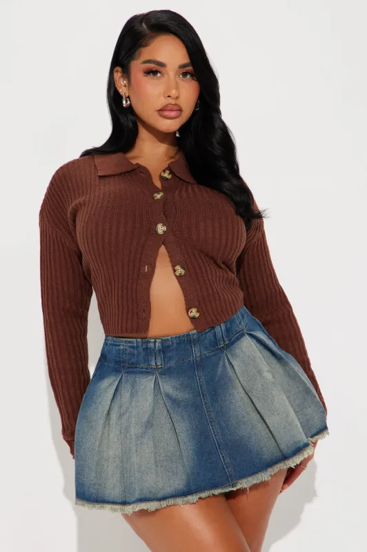 Cher Button Front Cardigan - Brown sold by Fashion Nova