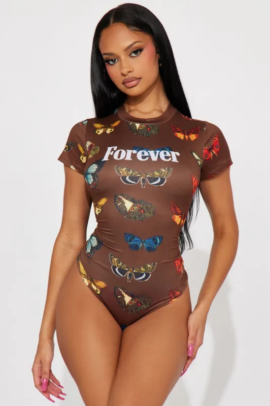 Forever Butterfly Bodysuit - Brown sold by Fashion Nova