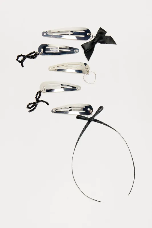 Coolest Gal 5 Piece Hair Clip Set - Silver/Black sold by Fashion Nova