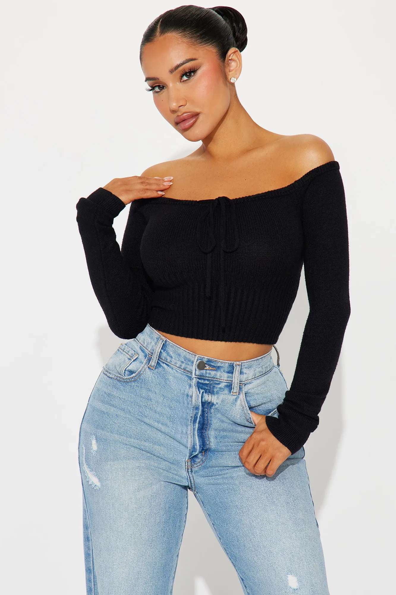 Athena Off Shoulder Sweater - Black sold by Fashion Nova