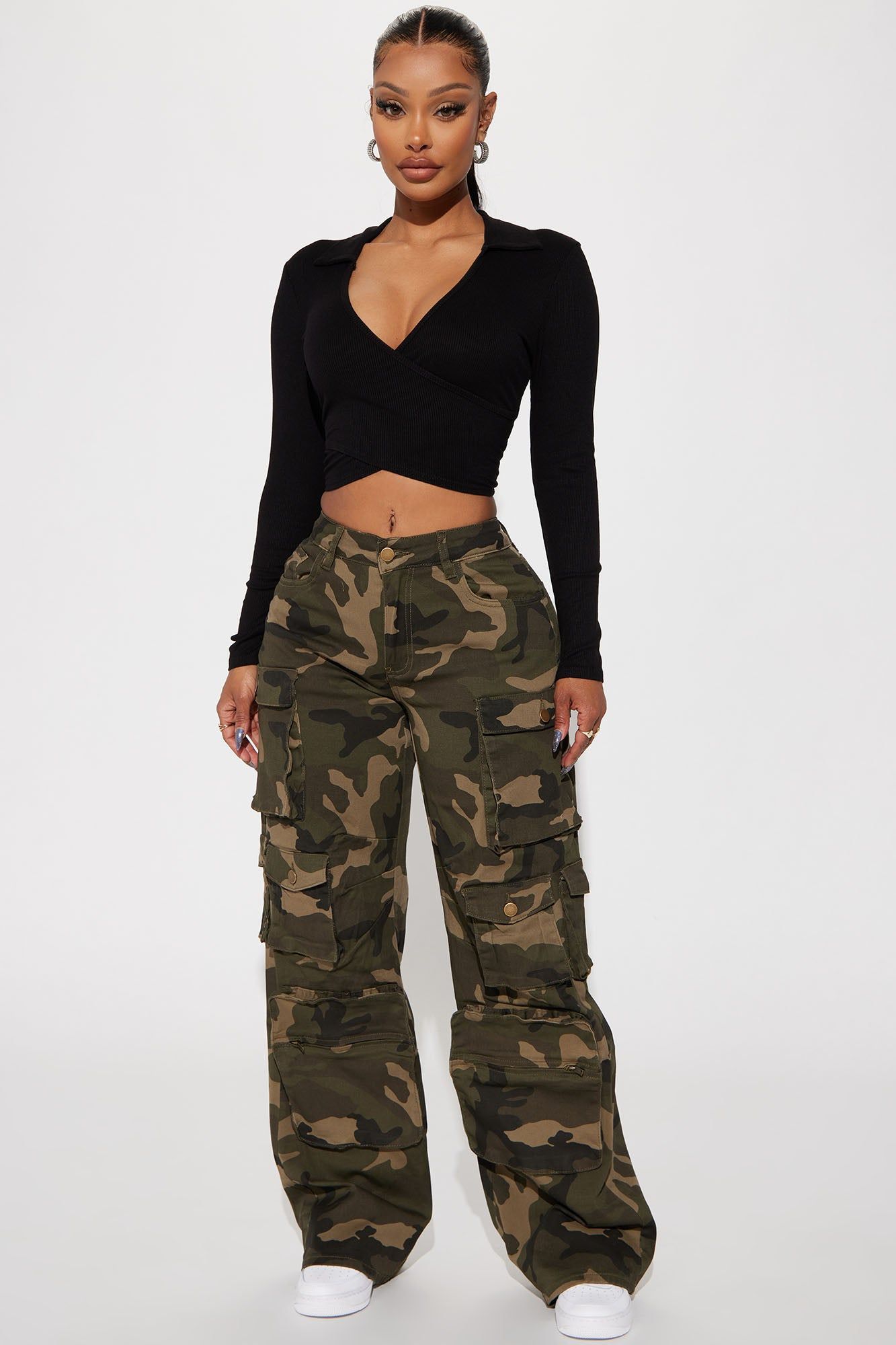 Take It Back Camo Cargo Pant - Olive/combo sold by Fashion Nova