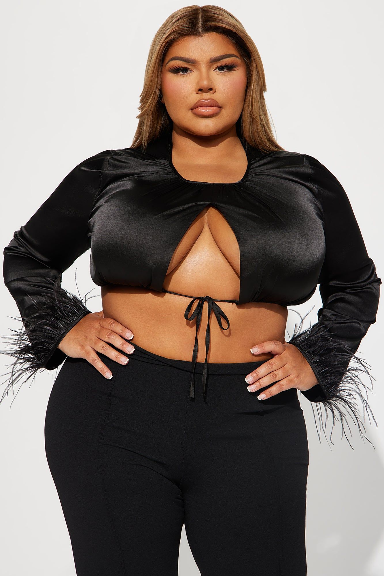 Here To Stay Satin Blouse Top - Black sold by Fashion Nova product image thumbnail 4