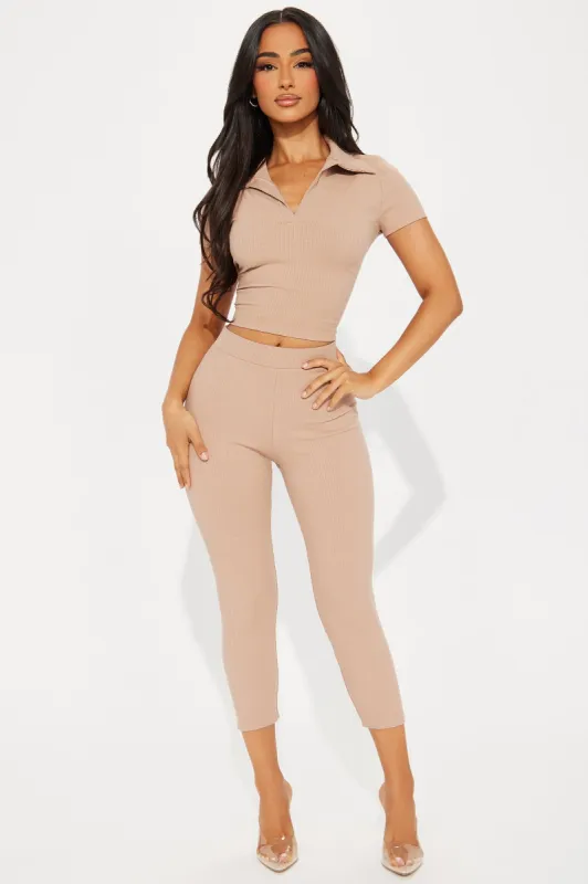 Heading Over Ribbed Capri Set - Mocha sold by Fashion Nova