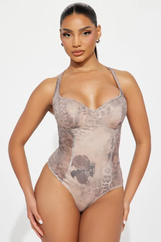 Wild Feeling Sleeveless Bodysuit - Taupe/combo sold by Fashion Nova