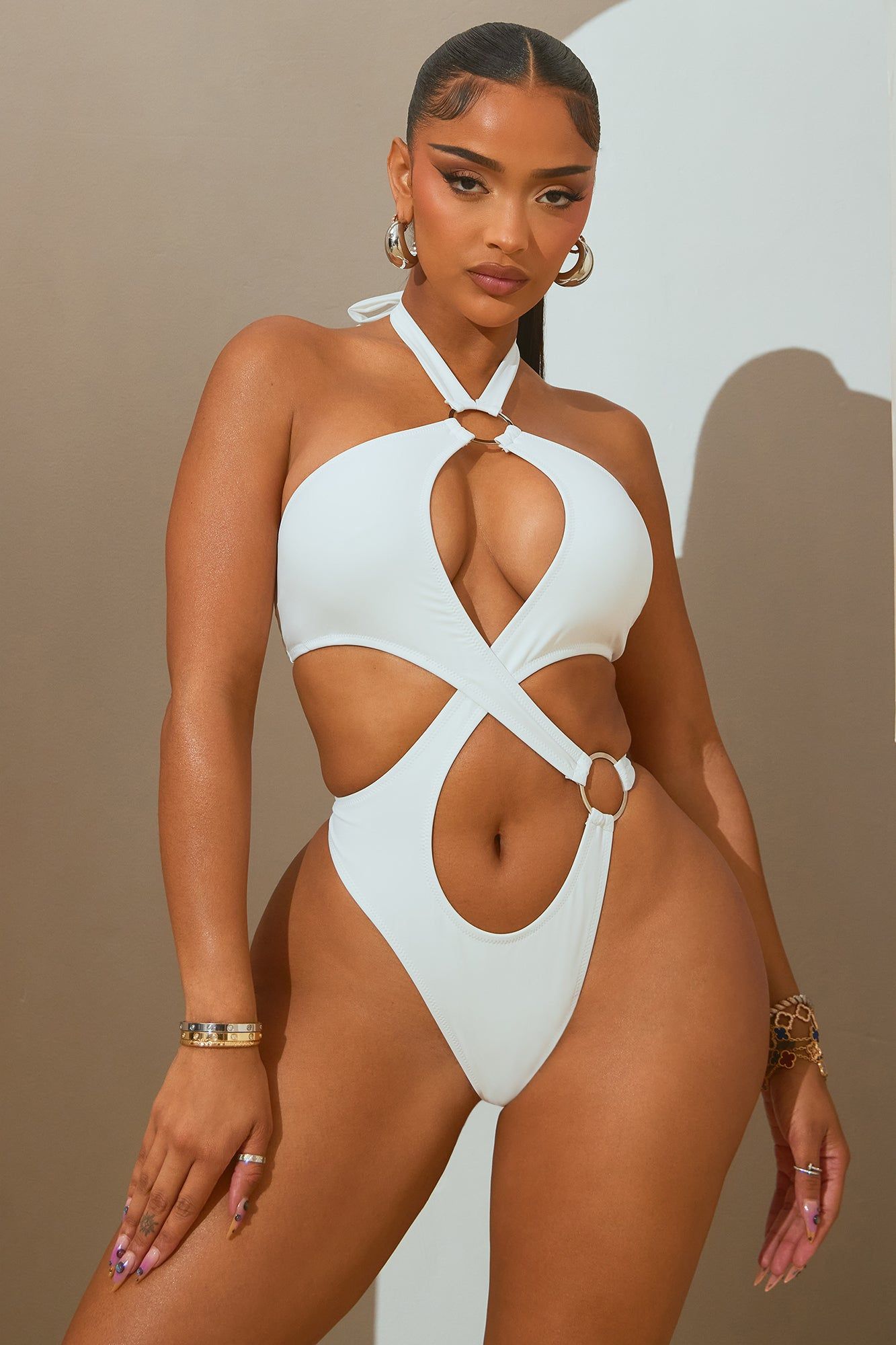 Normani Strappy Cutout 1 Piece Swimsuit - White sold by Fashion Nova