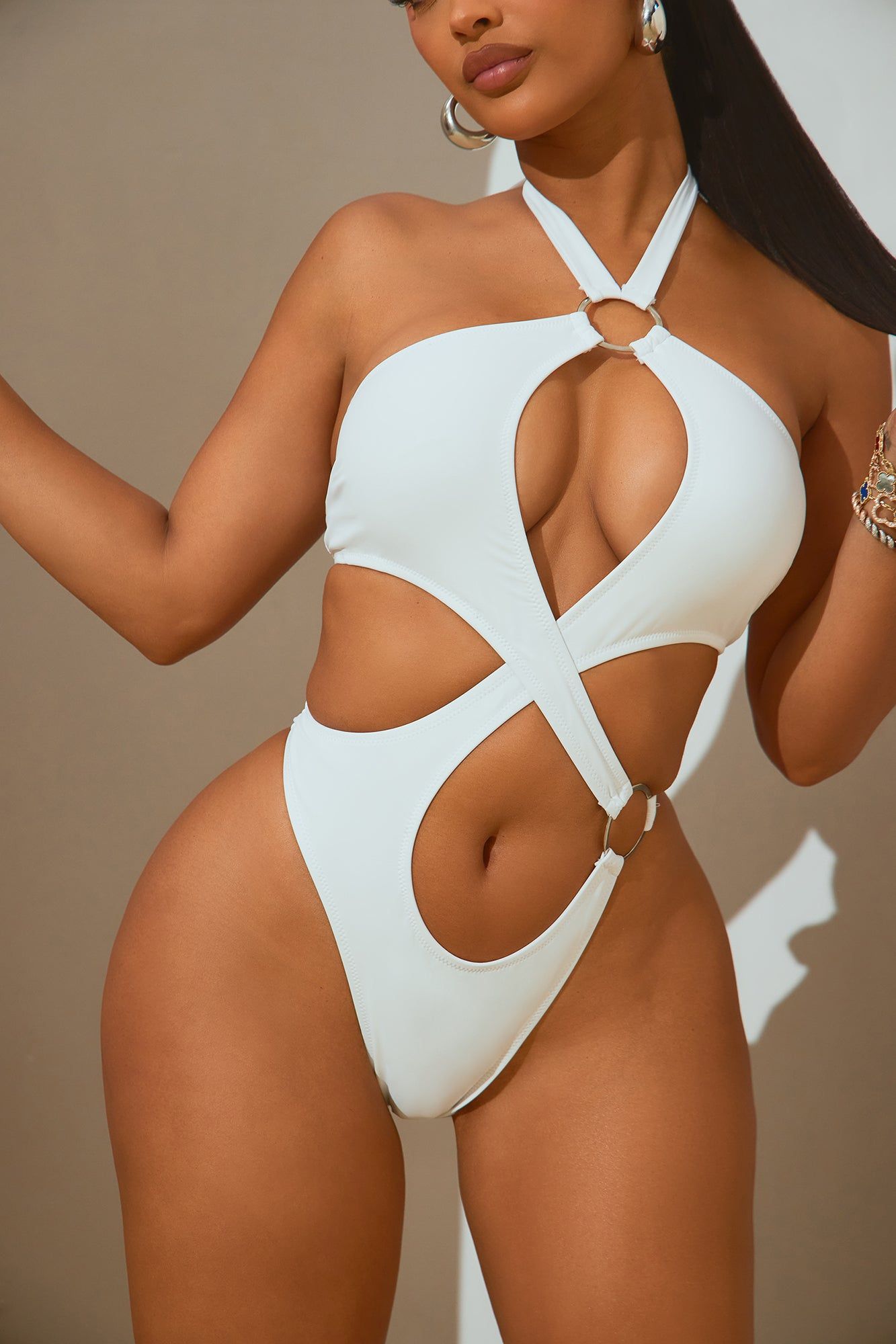 Normani Strappy Cutout 1 Piece Swimsuit - White sold by Fashion Nova product image thumbnail 3