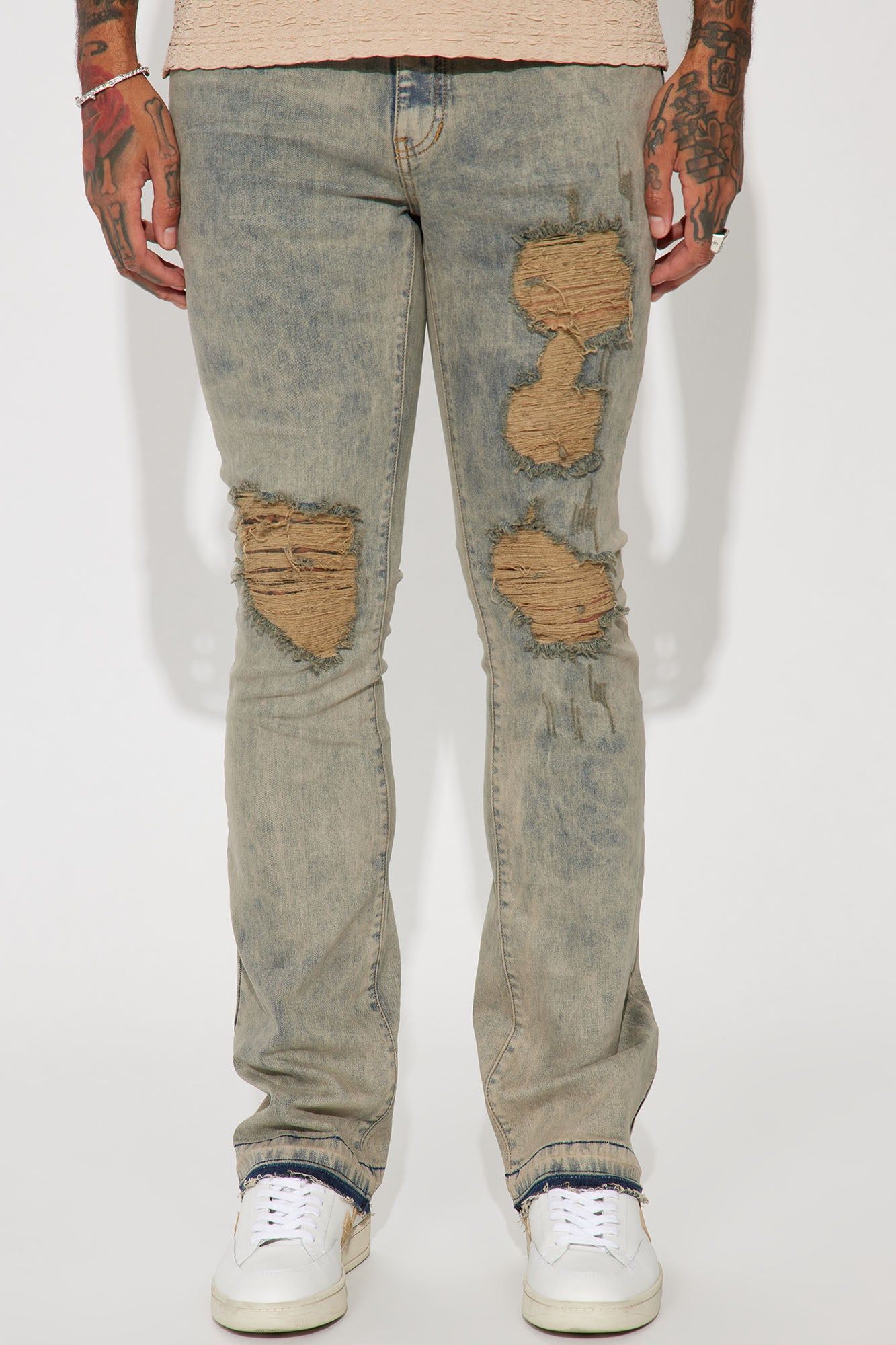 Dive Into It Stacked Skinny Flare Jeans - Stone Blue Wash sold by Fashion Nova