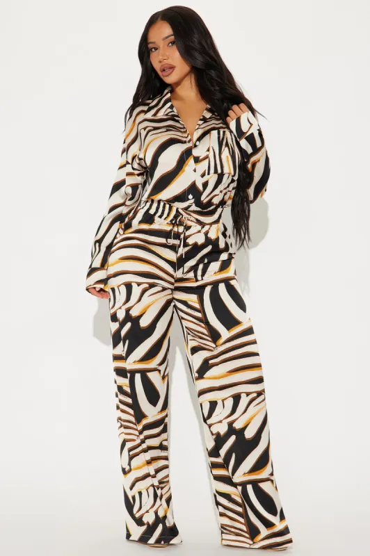 Untamed Beauty Satin Pant Set - Cream/combo sold by Fashion Nova