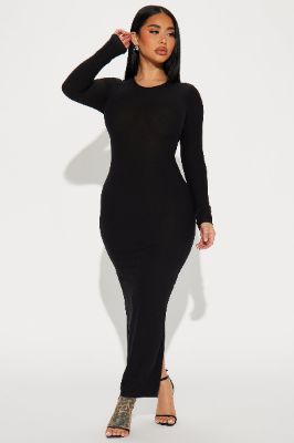 Nara Long Sleeve Maxi Dress - Black made by Fashion Nova