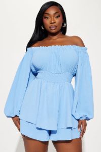 Truly Stunning Romper  - Blue sold by Fashion Nova