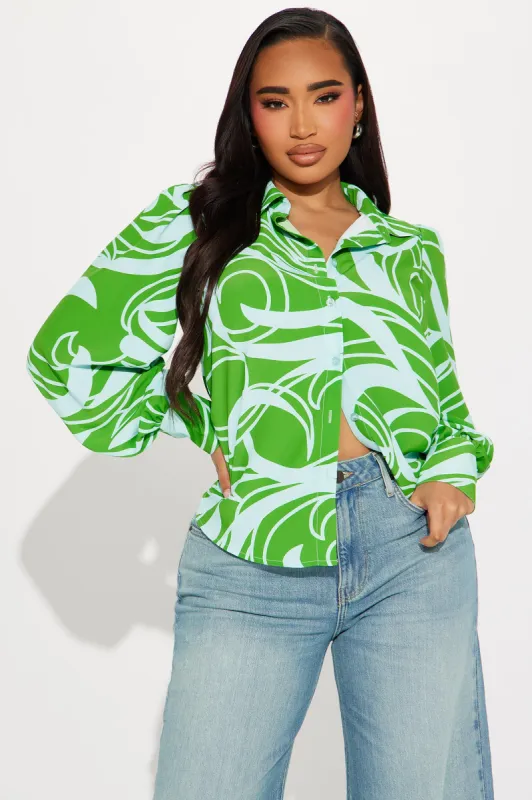 Bold In Belize Shirt - Green/combo sold by Fashion Nova