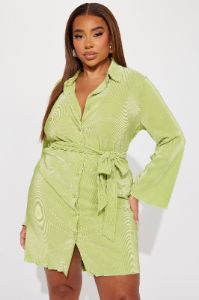 On The Clock Plisse Mini Dress - Chartreuse sold by Fashion Nova