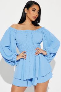 Truly Stunning Romper  - Blue sold by Fashion Nova