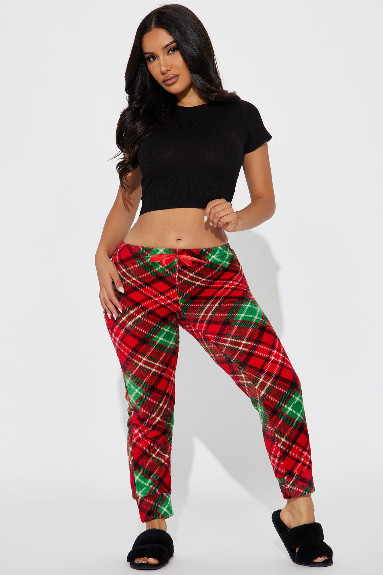 Jingle All The Way Plush PJ Joggers - Red/combo sold by Fashion Nova